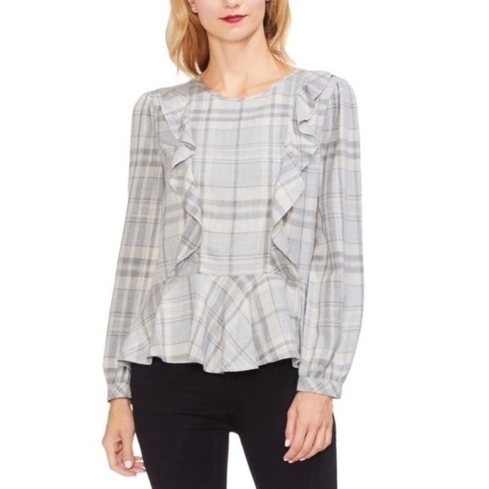 ⭐️ NWT Vince Camuto Plaid Ruffle blouse